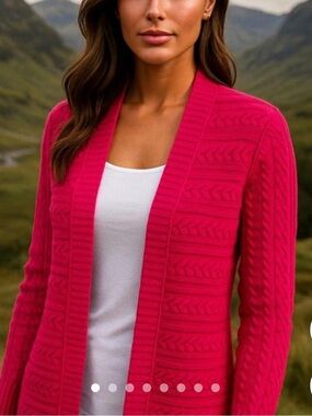 Talbots Cable-Knit Open-Front Cardigan - Fuchsia